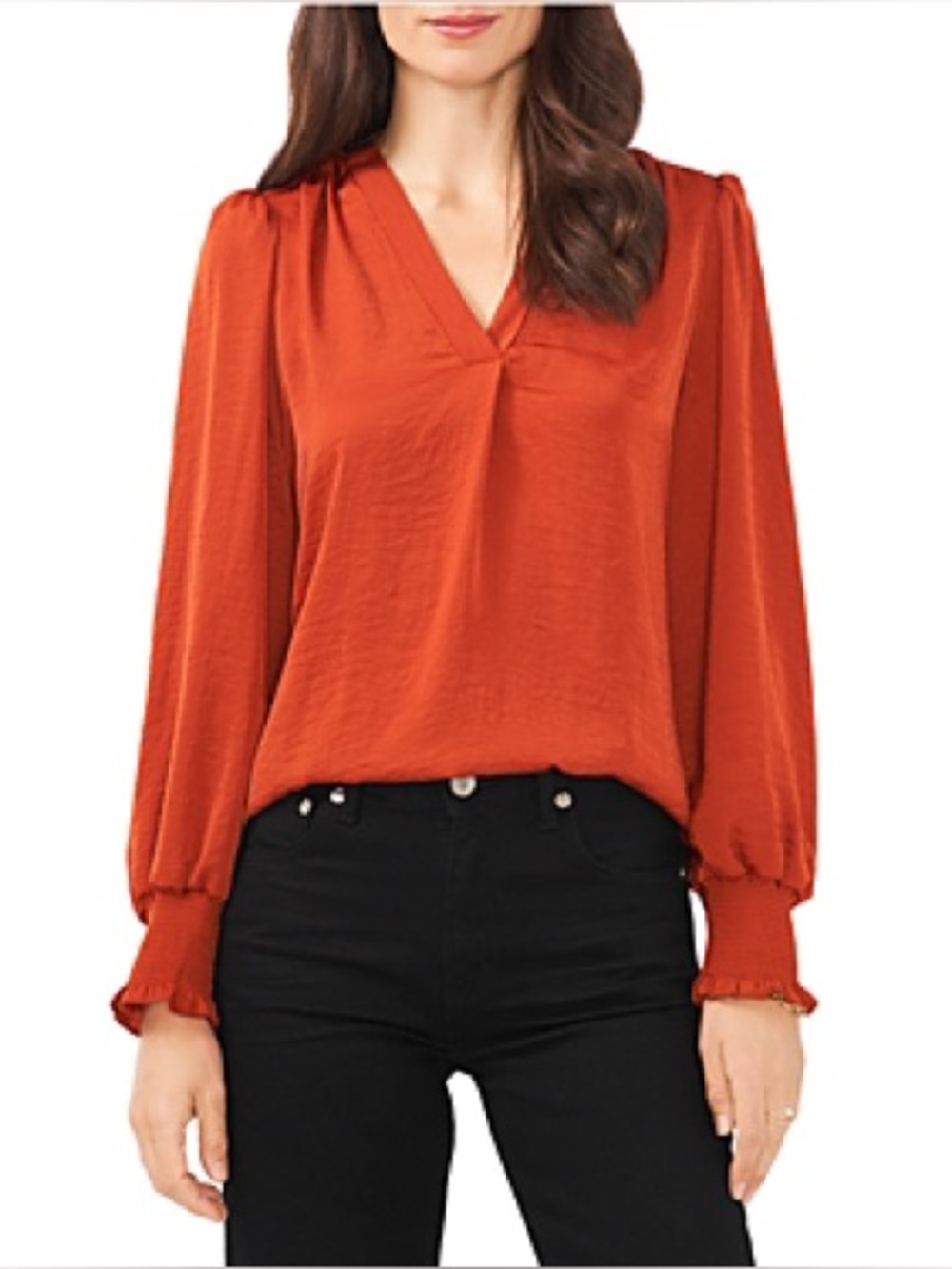 VINCE CAMUTO S Smocked V-Neck Blouse Beick Red